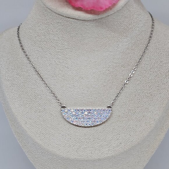 Touchstone Crystal Swarovski Shine Everyday Necklace AB Aurora Borealis Pendant - Picture 1 of 12